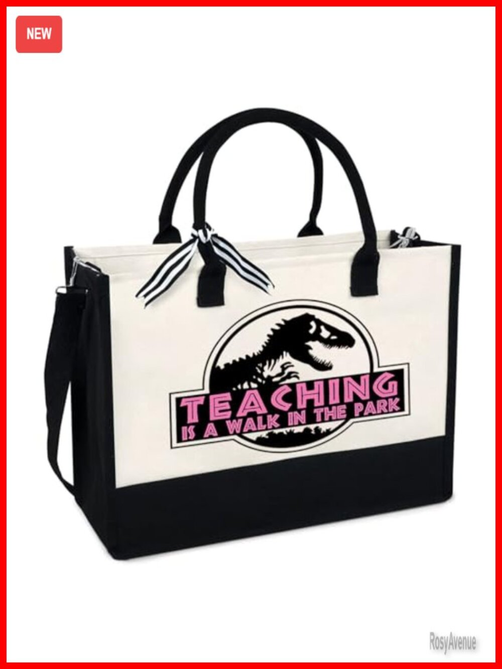 Canvas Tote Bag Zip Pocket Adjustable Strap Large Teacher Gift